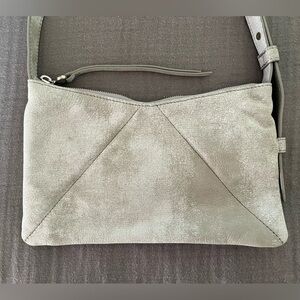 HOBO textured- or distressed-look small crossbody genuine leather bag gray EUC